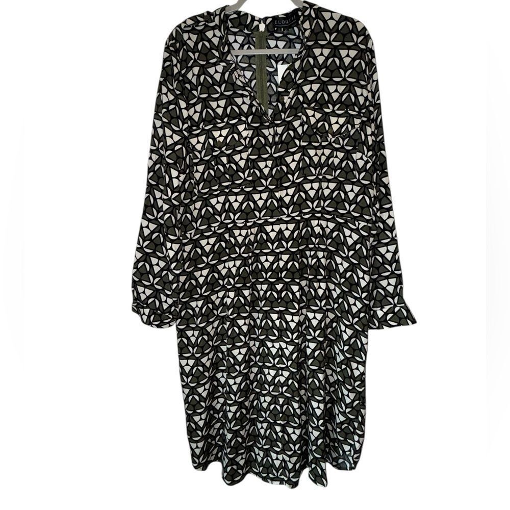 ELOQUII SIZE 16 WOMENS Patterned Dress Long Sleeve Below Knee NWT